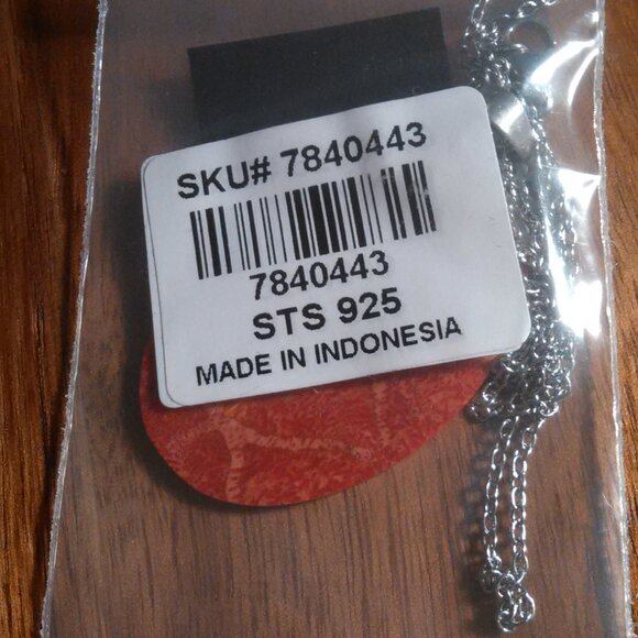 Red Sponge Coral Sterling Silver Pendant Stainless Steel Necklace - Picture 14 of 14